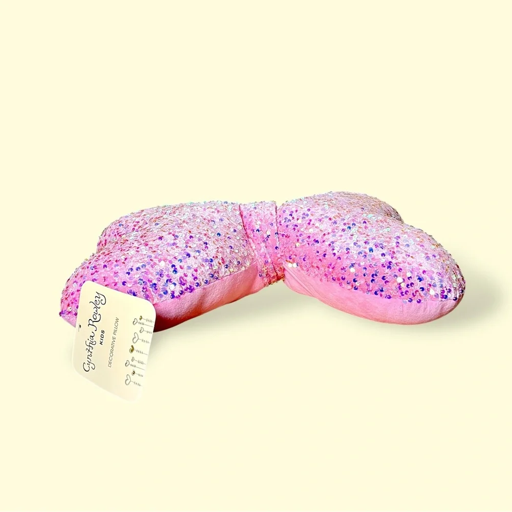 Cynthia Rowley Kids Pink Sequin Bow- Shaped Throw Pillow 20”